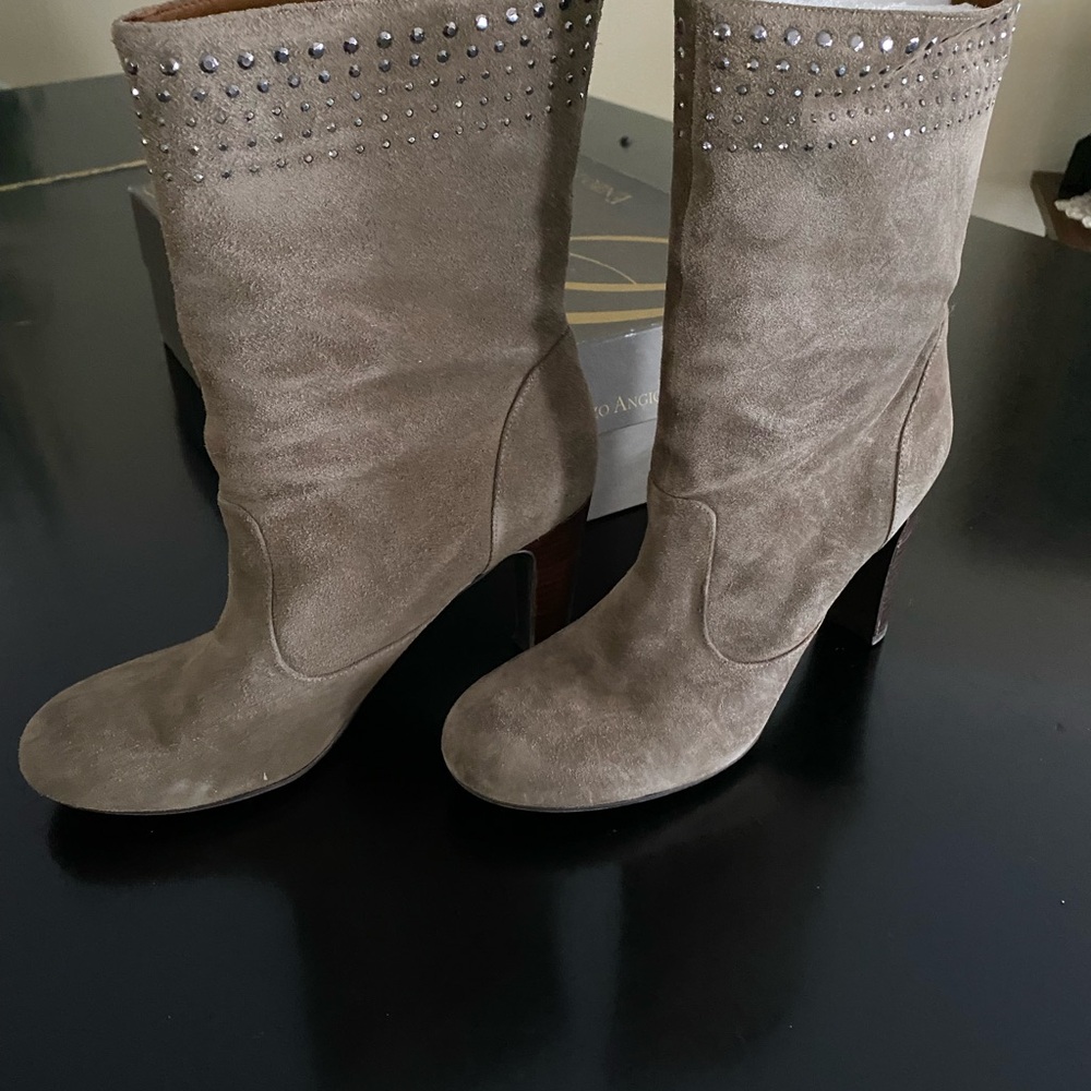 Enzo Angiolini Taupe Heeled Boots with 3.5” Heel and Soft Suede Material